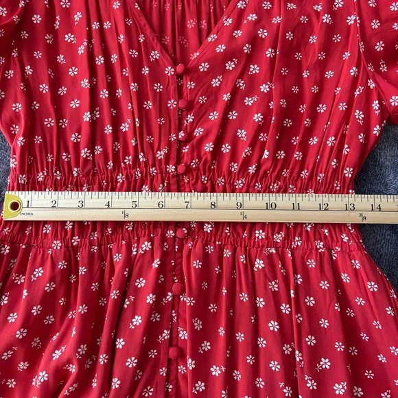 Madewell Women's Sophia Mini Dress Red Bandana Flower Floral Medium Puff Sleeve - Picture 12 of 13